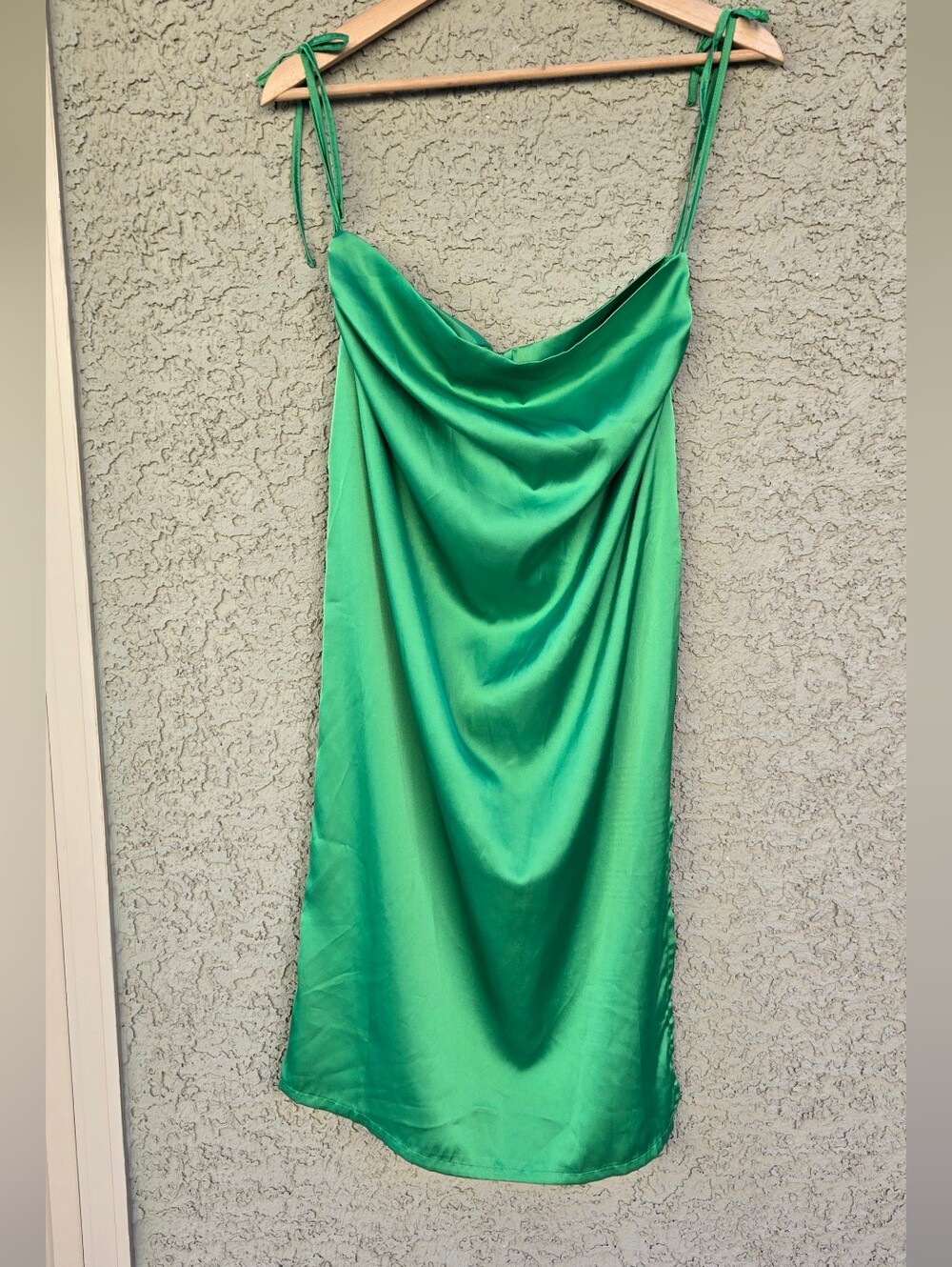 Naanaa Green Satin Cowl Neck Slip Dress